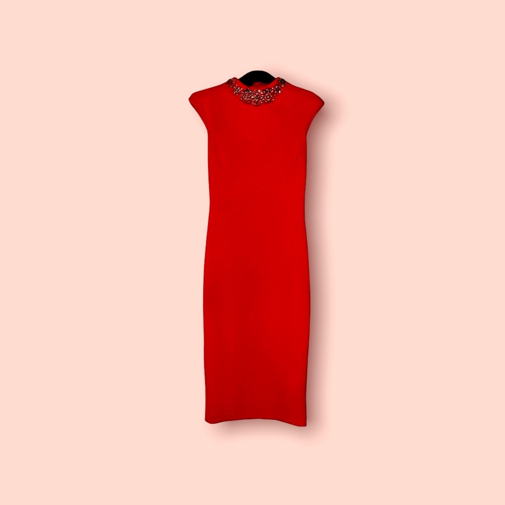 GORGIYA embellished neck midi dress